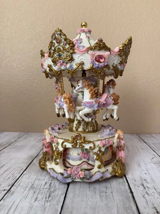 RARE San Francisco Music Box Dual Counter Rotating Angel 3-Horse Carousel - Picture 4 of 10